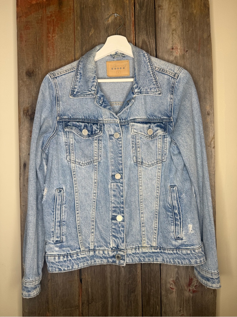BlankNYC Light Wash Denim Jacket with Distressing 100% Cotton size Small